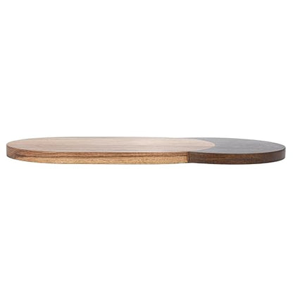 Bloomingville Oval Two-Tone Wood Cheese and Serving Board, Natural and Walnut - size: 15.8"L x 8"W