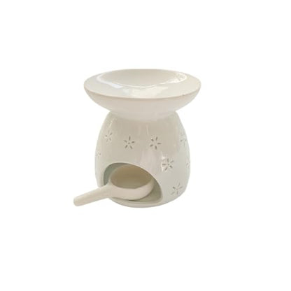 Ceramic Tealight Candle Holder Love Essential Oil Burner Ornament with Spoon for Yoga Spa, Oil Diffuser Aromatherapy Wax Melt Burners for Bedroom Home Decoration (White)