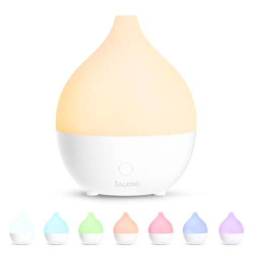 SALKING Essential Oil Diffuser for Home, 100ml Small Aromatherapy Diffuser | Ultrasonic Diffusers for Essential Oils, 8 Color LED Lights, Cool Mist Humidifier, Auto Shut-Off, for Bedroom, Office, White - color: White-1