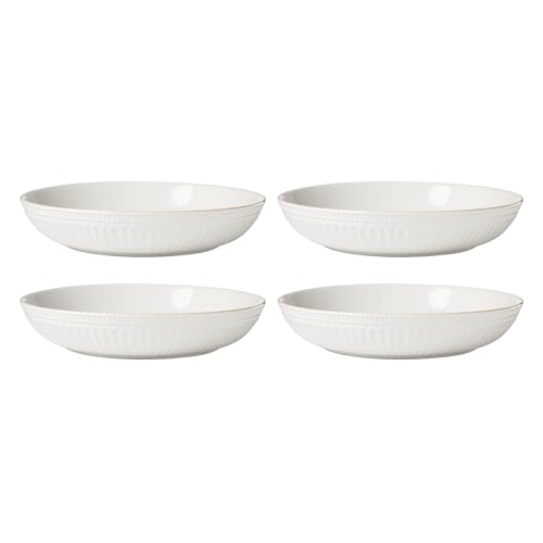 Lenox French Perle Groove White Stoneware 24-Piece Dinnerware Set for 8 | dishwasher safe | plates and bowls sets for kitchen and dining | 11 inch plate, dish set, dishes | 2.25 inch, 16oz - style: 24-Piece Dinnerware Set