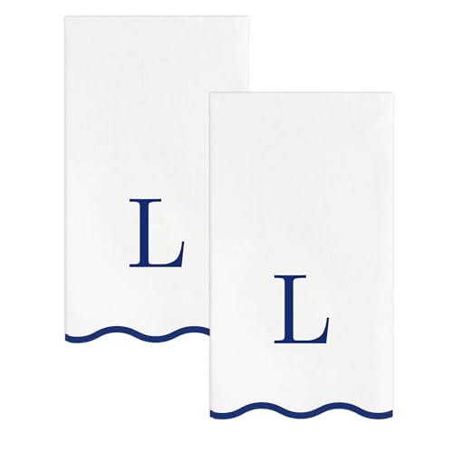 Stxy's Monogram Guest Towels, 40 Lettered Hand Towels - Navy Blue Letter 'L', Decorative Scalloped Monogrammed L Paper Napkins, Blue and White Disposable Dinner Napkins for Bathroom, Hostess Gifts - style: L