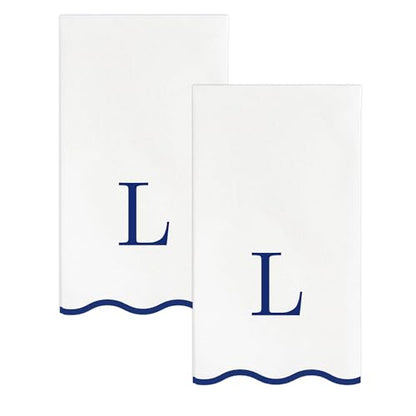 Stxy's Monogram Guest Towels, 40 Lettered Hand Towels - Navy Blue Letter 'L', Decorative Scalloped Monogrammed L Paper Napkins, Blue and White Disposable Dinner Napkins for Bathroom, Hostess Gifts - style: L