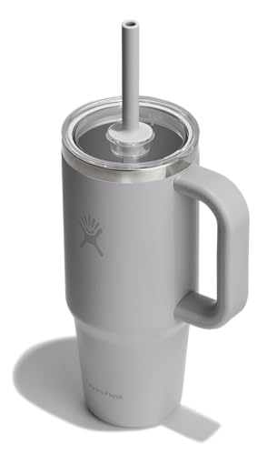 Hydro Flask Travel Tumbler with Handle, Clear Lid and Straw - Insulated Stainless Steel - color: BIRCH, size: 24 Ounces
