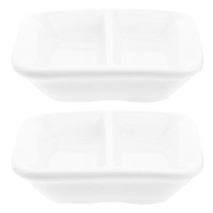 DOITOOL Ceramic Appetizer Serving Tray 2-Compartment Divided Sauce Dish for Soy Sauce Condiments Dips Spice Dish Tray 3.07 Inch Snack Serving for Kitchen Dining Entertaining