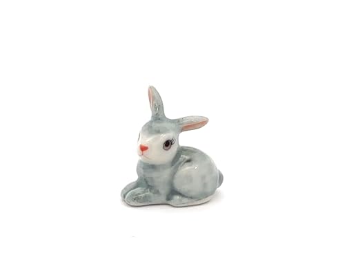 Handmade Adorable Mini Ceramic Animal Figurine – Porcelain Miniature Collectible Decor (Pink Ears Rabbit) - style: Pink Ears Rabbit