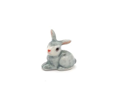 Handmade Adorable Mini Ceramic Animal Figurine – Porcelain Miniature Collectible Decor (Pink Ears Rabbit) - style: Pink Ears Rabbit
