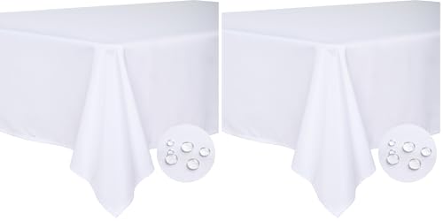 BYDOLL Table Cloth White 60x84 Inch Tablecloth for 6 Foot Rectangle Tables Outdoor Washable Wrinkle Free and Spillproof Polyester Tablecloth for Festival Camping Picnic Party Cover (Pack of 2) - color: White, size: 84" x 60" (Rectangular) (Pack of 2)