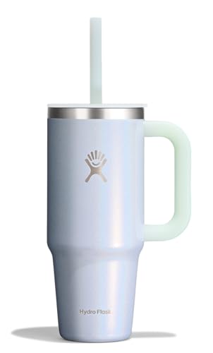 Hydro Flask Travel Tumbler with Handle, Lid and Straw - Insulated Stainless Steel in 24 Oz Glimmer Blue - color: GLIMMER BLUE, size: 24 Ounces
