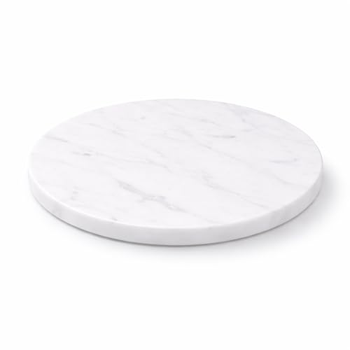 8-Inch Round Marble Cheese Board with Non-Slip Feet | Natural Marble Construction, Unique Veining, 8-Inch Size, 0.5 Inch Thick, Non-Slip Feet, Scratch Protection - color: White, size: 8"L x 8"W