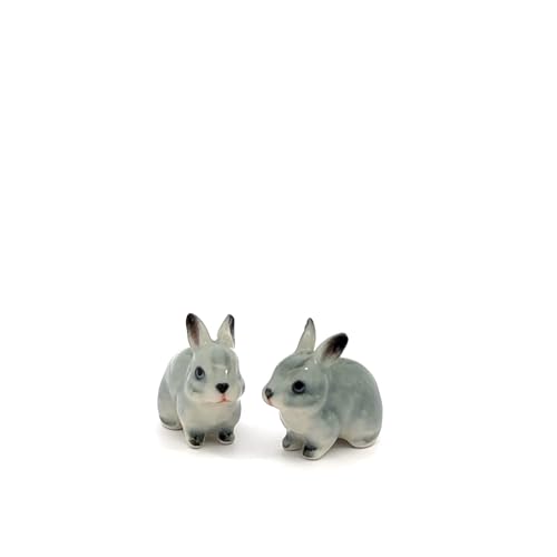 Handmade Adorable Mini Ceramic Animal Figurine – Porcelain Miniature Collectible Decor (Gray Ears Rabbit) - style: Gray Ears Rabbit