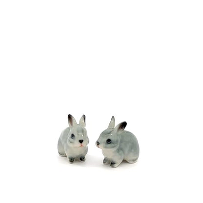 Handmade Adorable Mini Ceramic Animal Figurine – Porcelain Miniature Collectible Decor (Gray Ears Rabbit) - style: Gray Ears Rabbit