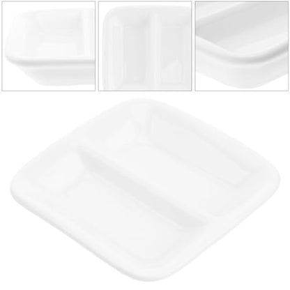 DOITOOL Ceramic Appetizer Serving Tray 2-Compartment Divided Sauce Dish for Soy Sauce Condiments Dips Spice Dish Tray 3.07 Inch Snack Serving for Kitchen Dining Entertaining