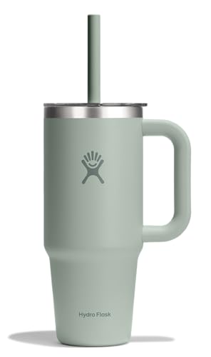 Hydro Flask Travel Tumbler with Handle, Clear Lid and Straw - Insulated Stainless Steel - color: AGAVE, size: 24 Ounces