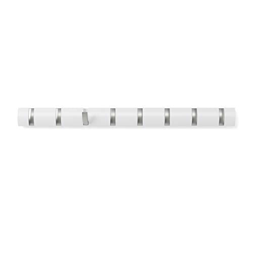 Umbra Flip Coat Rack, Wall Mount 8-Hook, Space Saving, White | Real wood and steel build, retractable hooks fold flat, holds coats bags and scarves, easy install - color: White/Nickel, size: 8-Hook