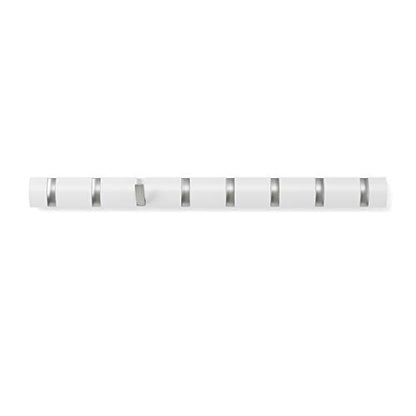 Umbra Flip Coat Rack, Wall Mount 8-Hook, Space Saving, White | Real wood and steel build, retractable hooks fold flat, holds coats bags and scarves, easy install - color: White/Nickel, size: 8-Hook