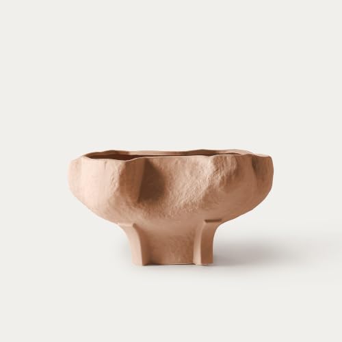 HERNEST Terracotta Wavy Bowl - Textured Ceramic Decorative Centerpiece Bowl with Pedestal Base
