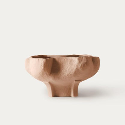 HERNEST Terracotta Wavy Bowl - Textured Ceramic Decorative Centerpiece Bowl with Pedestal Base