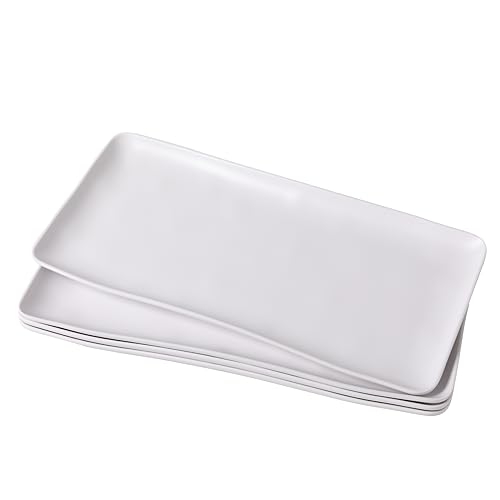 White Melamine Rectangular Serving Platter/Trays, Set of 4, 14” X 7” Fruit Cake Bread Sushi Plate for Party Serving Food, Lightweight and Unbreakable - color: White Rectangular platter