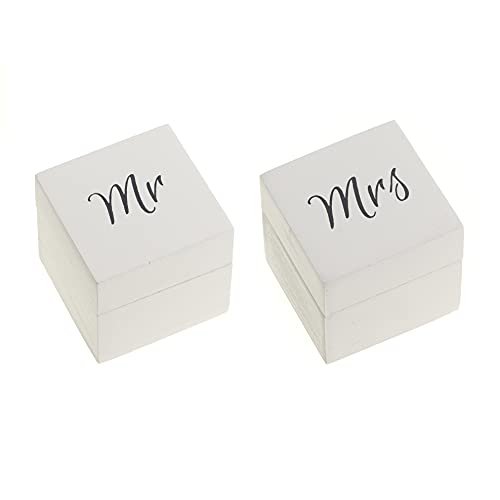 Wood Ring Bearer Box Wedding Engagement Ring Holder Box Decorative Jewelry Box Favor Gift (White and Black Set of 2) - color: White and Black Set of 2