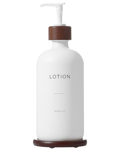Soap Dispenser Bathroom, White | Refillable Lotion Dispenser with Tray, Glass Lotion Bottle with Pump, Suitable for Bathroom Countertop, Modern Home Decor - color: White L*1
