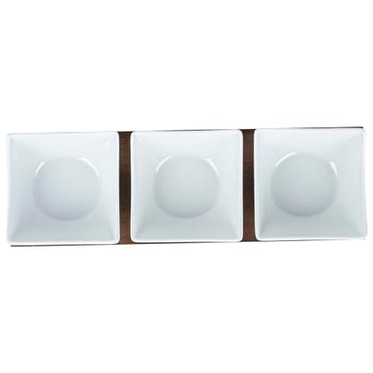 Restaurantware-15 Ounce Bowl Set with Tray - 1 Dishwashable Serving Set, Includes 3 Porcelain Bowls And 1 Bamboo Tray, Durable, White Porcelain And Bamboo Bowl And Platter Kit, Reusable, Freezable - size: Triple set, style: Cocktail