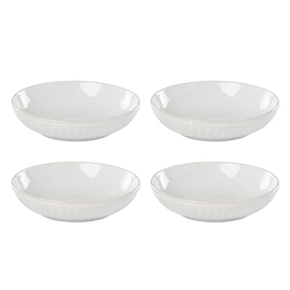 Lenox French Perle Groove White Stoneware Pasta Bowl Set for 4, 48oz | dishwasher safe, microwave safe | kitchen and dining essential | 2.06 inch, 48oz, salad bowl, gift for women - style: Pasta Bowls, Set of 4