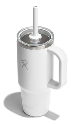 Hydro Flask Travel Tumbler with Handle, Clear Lid and Straw - Insulated Stainless Steel - color: White, size: 24 Ounces