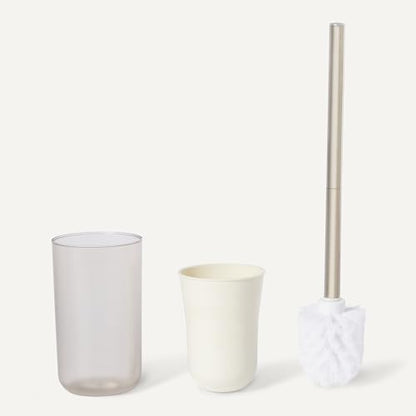 Amazon Basics 6-Piece Bathroom Accessory Set with Toothbrush Holder, Soap Dispenser, Soap Dish, Toothbrush Cup, Trash Can and Toilet Brush & Holder, Ivory - color: Ivory