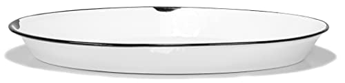 Red Co. Oven Safe Enamelware Metal Classic 16.5” Serving Oval Tray Platter, Distressed White/Black Rim