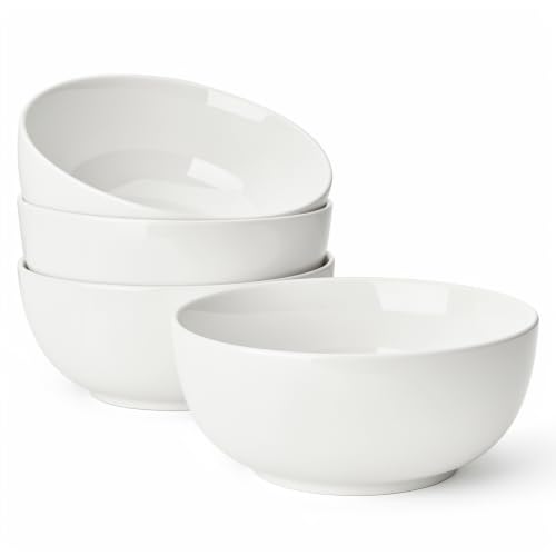 Sweese Ceramic Soup Bowl Set of 4, 29 oz Round Cereal Bowl Stackable Serving Bowl for Salad, Soup, Ramen, Fruit and Family Meals, White - color: White, size: 28 Ounce (Set of 4)