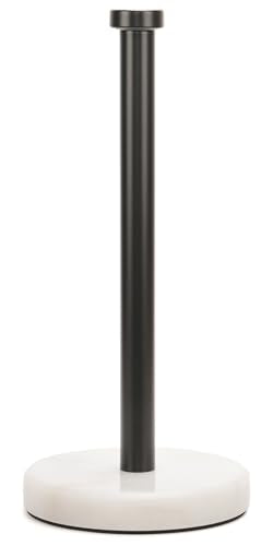 Kitchen Paper Towel Holder Countertop, Black Stainless Steel Rod, White Weighted Natural Marble Base, Heavy Duty Standing Paper Towel Roll Holders Easy One Hand Tear - color: Black