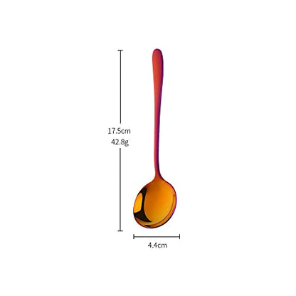 Round Stainless Steel Bouillon Spoons Soup Spoons, Stainless Steel Large Round Spoons, Heavy-Weight Round Deep Bowl Spoon Set, Dinner Metal Spoons for Soup Grain Dessert Milk - size: 4 pcs Red Orange