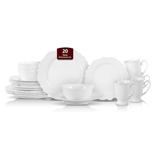 HomeVss, New Bone China Dinnerware Set Embossed Winds, Service for 4-20pc Set - color: Emboss Winds, size: Service for 4 - 20pc Set