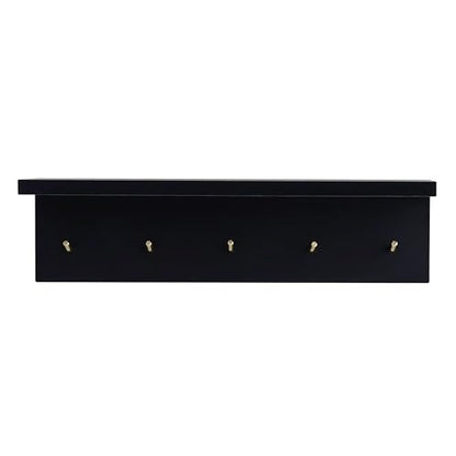 Marine Plywood Wall Mounted Coat Rack with Shelf & Key Hooks, 5 Brass Hooks Entryway Organizer, Modern Floating Shelf for Bedroom Hallway, Space-Saving Home Storage Rack (1, Black) - color: Black