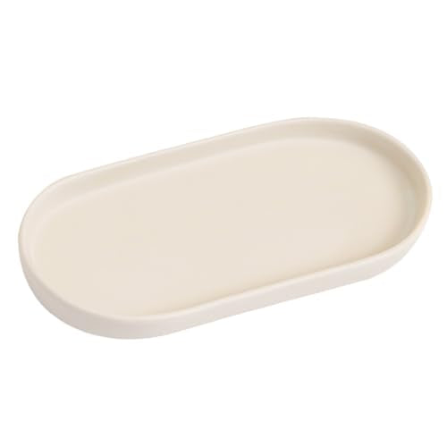 Matte Beige Round Soap Dispenser Tray - 8'' Ceramic Vanity Tray for Bathroom Decorative, Jewelry Ring Dish, Comestic Holder, Kitchen Sink Countertop Organizer Plate - color: Beige