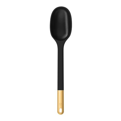 6 Piece Silicone Kitchen Utensil Set with Rotating Holder, Heat Resistant Cooking Tools, Nonstick Safe Spatula Spoon Turner Set with Storage Rack (Black Sesame) - color: Black Sesame