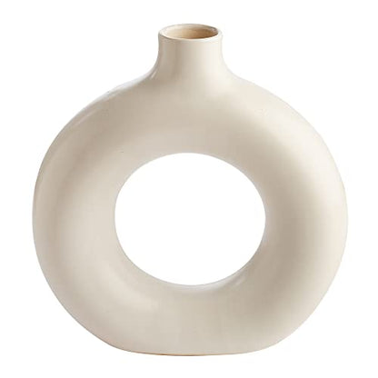 The Vintage Artefacts Donut White, Ceramic Pot And Vase Handcrafted, Round Shaped.+ Two Angular Wooden Stand .