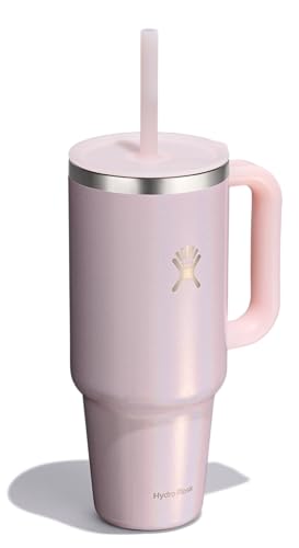 Hydro Flask Travel Tumbler with Handle, Lid and Straw - Insulated Stainless Steel in 40 Oz Glimmer Pink - color: GLIMMER PINK, size: 40 Ounces