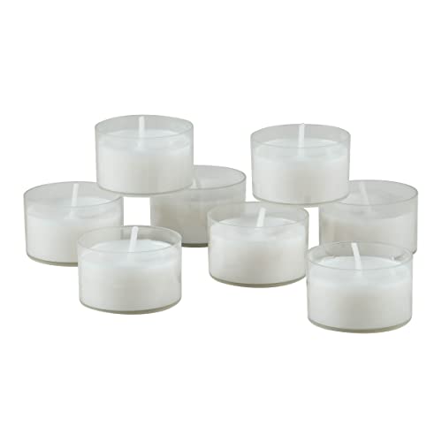 Stonebriar 48 Count White Unscented Smokeless Long Burning Clear Cup Tea Light Candles with 6 to 7 Hour Burn Time - size: 48 Pack