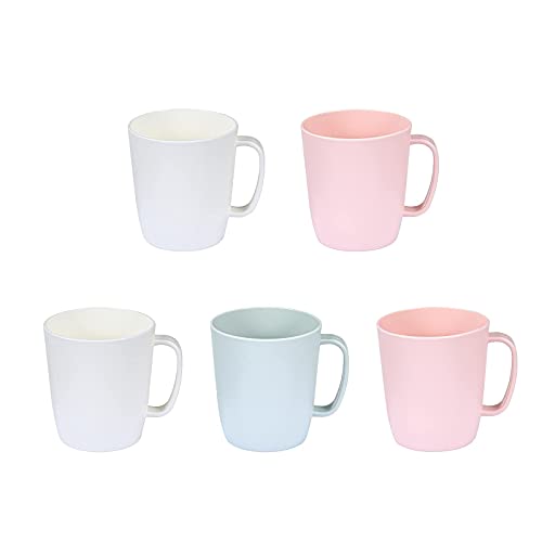 Coffee Mugs Set of 5,10 Ounce,3 Basic Colors | Unbreakable Plastic Coffee Cups Set with Handle, Reusable Plastic Mug Dishwasher Safe