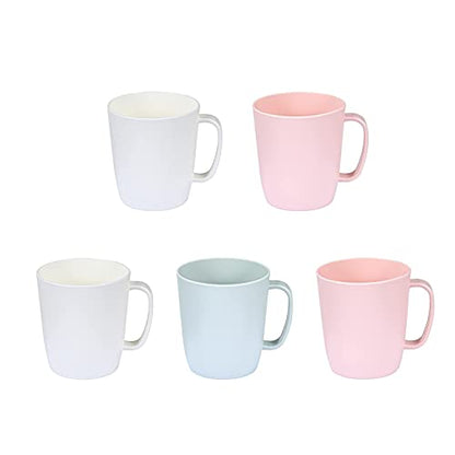 Coffee Mugs Set of 5,10 Ounce,3 Basic Colors | Unbreakable Plastic Coffee Cups Set with Handle, Reusable Plastic Mug Dishwasher Safe