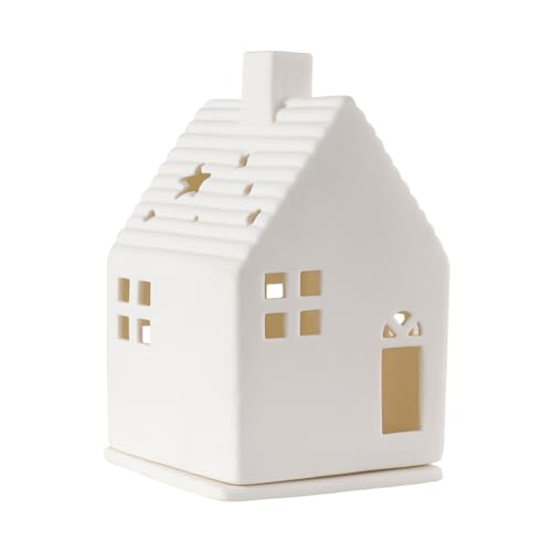 Tea Light House Ceramic White Removable Light House Made of Two Parts for LED Tea Light