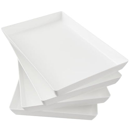 US Acrylic White Plastic Serving Trays (Set of 4) 15” x 10” | Large Unbreakable Reusable Rectangular Party Platters | Serve Appetizers, Fruit, Veggies, & Desserts | BPA-Free & Made in USA - color: White, size: 15" x 10"