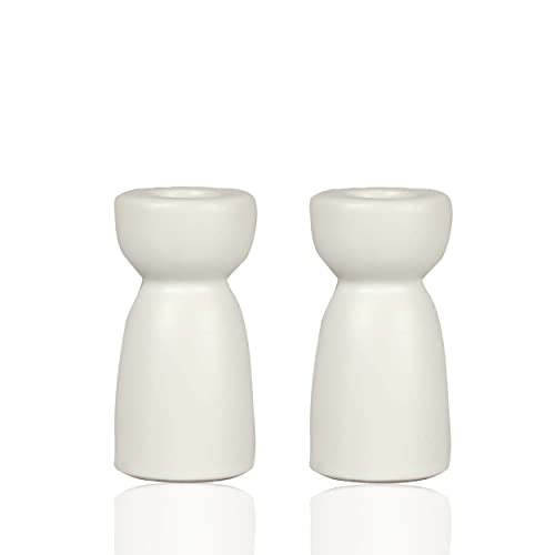 Candlestick Holders, Ceramic White Taper Candle Holder Candlelight Stand, Modern Boho Candle Holders for Desktop Table Setting Dining Bathroom Home Wedding Party Decoration,2 Pack - color: White