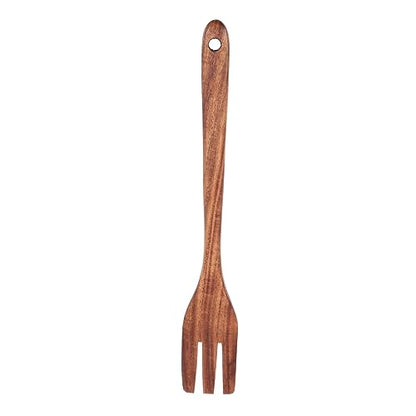 BESTonZON Wooden Serving Fork Long Handle Kitchen Utensil for Salad Mixing Cooking and Serving Ergonomic Wood Fork for Home Kitchens Restaurants Hot Pot Use 8.85In