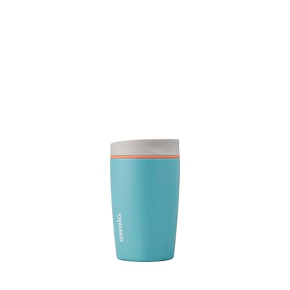 Owala SmoothSip Slider Insulated Stainless Steel Coffee Tumbler, Reusable Iced Coffee Cup, Hot Coffee Travel Mug, BPA Free 12 oz, Grey/Blue (Beachy Breeze) - color: Beachy Breeze, size: 12 Ounces, style: No Handle