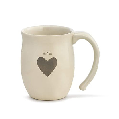 DEMDACO Warm Heart Ivory Stoneware Mom Heart Mug, Hand-Thrown | Meaningful Coffee Mug for Cherished Relationship Reminders, Curved Handle, Comfy Grip, Microwave-Safe, 16 Ounces - style: Mom