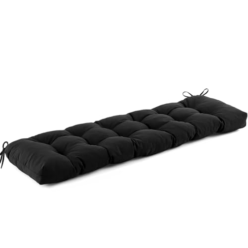 IASEAHK Outdoor Bench Cushion 48x18x5 Inch, Waterproof & Fade-Resistant Patio Furniture Cushions, Tufted Memory Foam Indoor/Outdoor Cushions for Couch Swing with Non-Slip Backing & Straps, Black - color: Black, size: 48x18x5 Inch