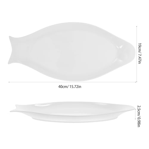 Hemoton Oval Fish Plate Ceramic Steamed Pure White Serving Platter for Kitchen Platters for Serving Food Sushi Rolls Fruit Slices Appetizers 15.74 X 7.48 X 0.98 in - size: 38x18cm