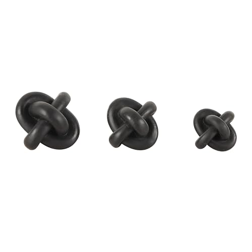 CosmoLiving by Cosmopolitan Resin Geometric Decorative Sculpture Knot Inspired Home Decor Statues, Set of 3 Accent Figurines 4", 4", 3"W, Black - color: Black